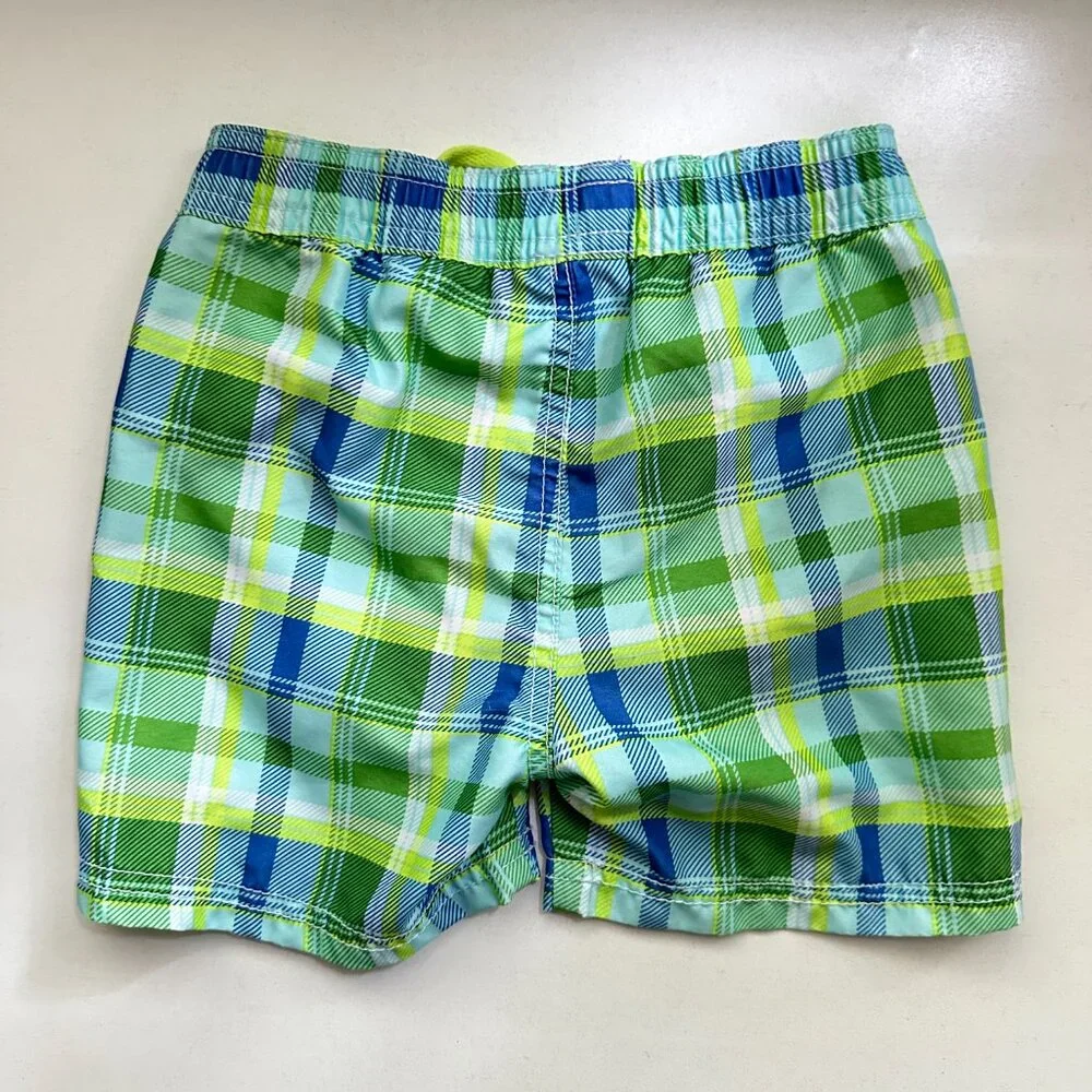 Old Navy‎ Boy's 12-18 mo Green Plaid Swim Shorts